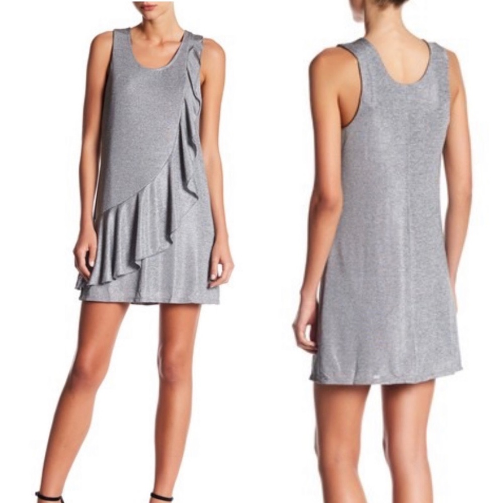 Vanity Room Ruffle Foil Shift Dress